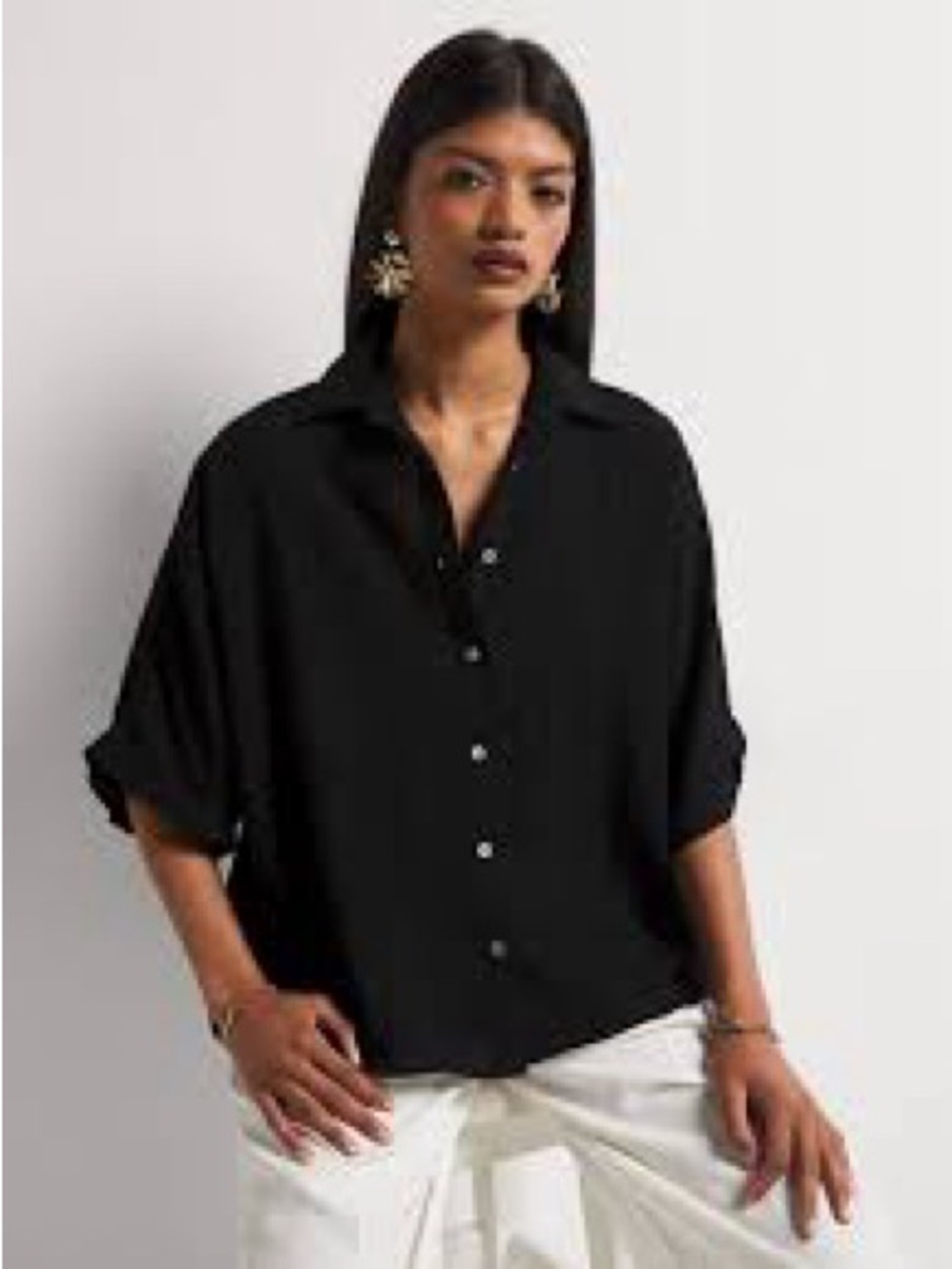 Denim Forum Black Casual Button-Down Shirt
